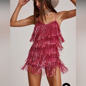 NWT 12th Tribe Talia Pink Sequin Fringe Romper